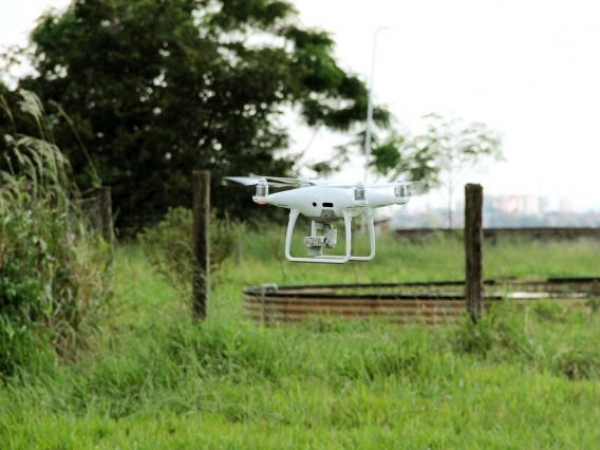 Uso de Vant (Veículo Aéreo Não Tripulado) em experimento do projeto Pecuária do Futuro. Foto: Divulgação
