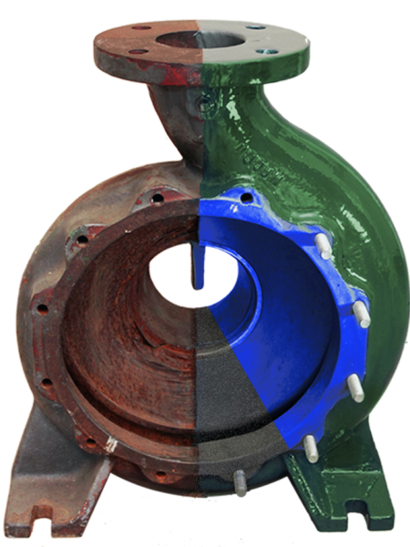 Exemplo de reparo de bomba centrífuga de usina com as resinas epóxi Plasteel. Foto: Divulgação