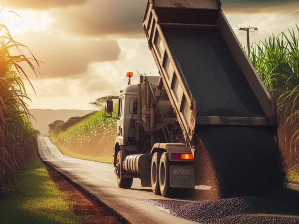 Construção de rodovia utilizando asfalto com cinza de bagaço de cana-de-açúcar, uma solução sustentável que melhora a durabilidade do pavimento e reduz o impacto ambiental.