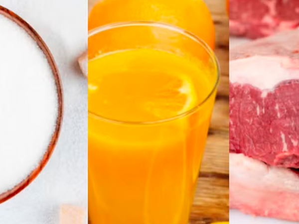 Açúcar, suco de laranja e carne — Foto: Divulgação;divulgação; Ministério da Agricultura.